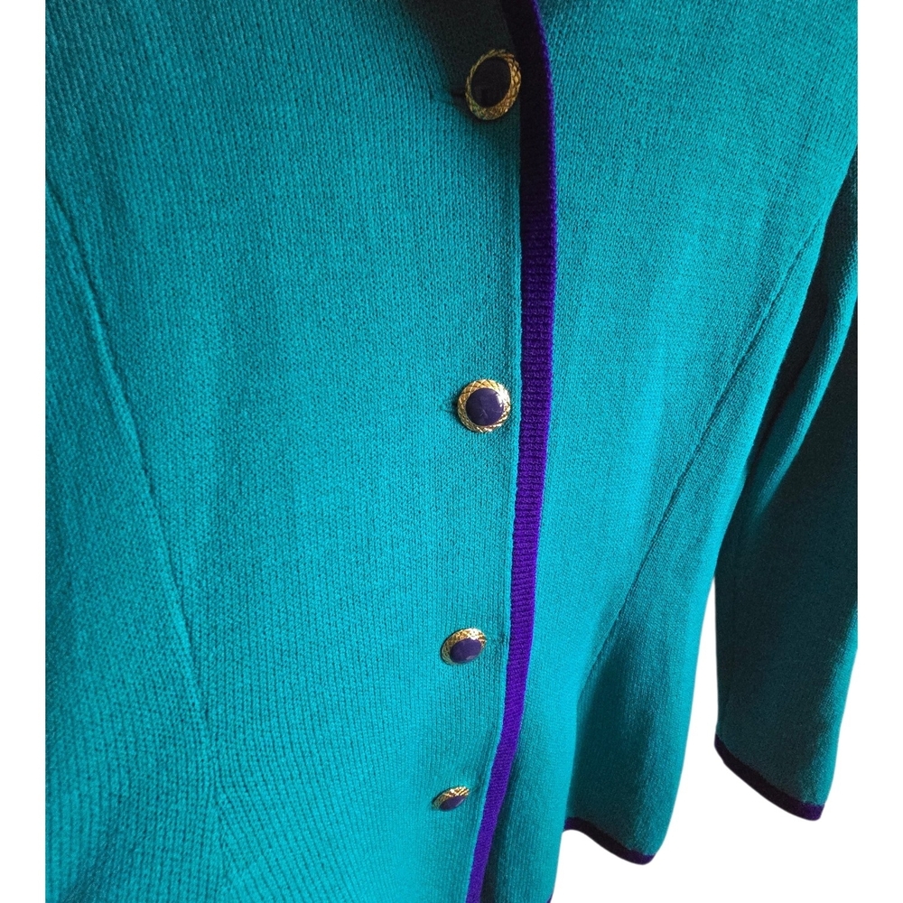 Vtg 80s Authentic Made In Usa Jewel Tone Knit Power Suit Teal & Royal Purple - Picture 3 of 8